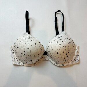 NWOT Victoria's Secret Bra 32D Push-Up White Black Stars B1457